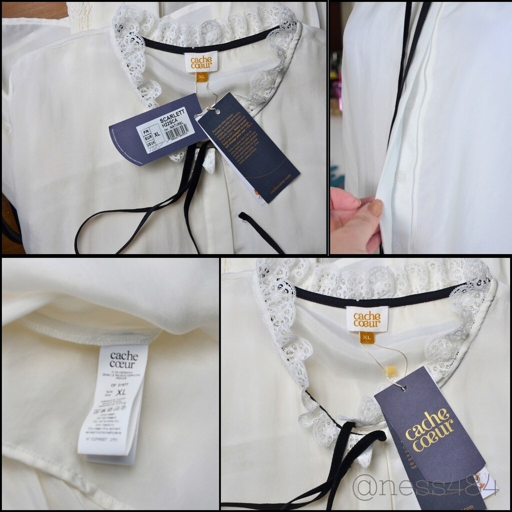 Cache Coeur White Lace Trimmed Ruffle Neck Long Sleeve Maternity Blouse Top XL - Picture 3 of 4